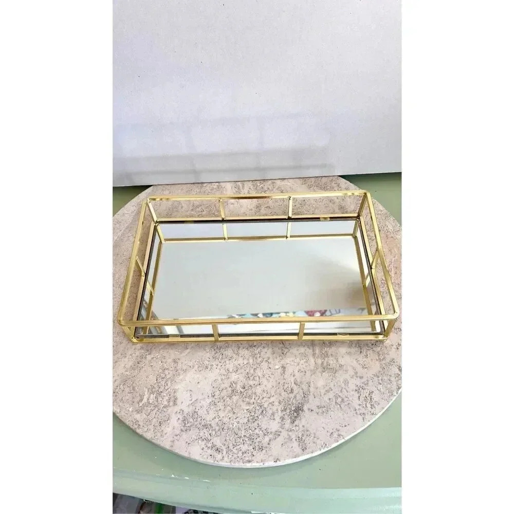 Vintage Gold‎ Rectangular Perfume Dresser Organizer Glass Tray